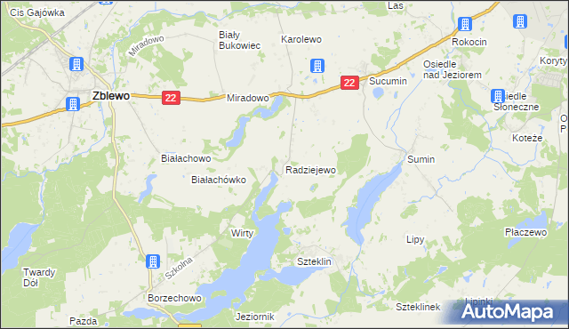 mapa Radziejewo gmina Zblewo, Radziejewo gmina Zblewo na mapie Targeo