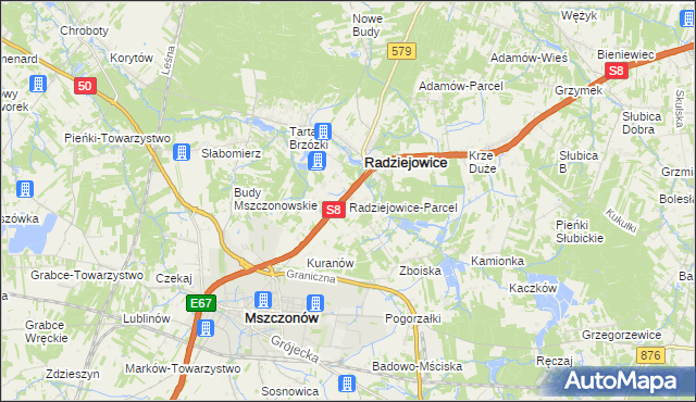 mapa Radziejowice-Parcel, Radziejowice-Parcel na mapie Targeo