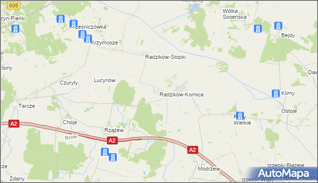 mapa Radzików-Kornica, Radzików-Kornica na mapie Targeo