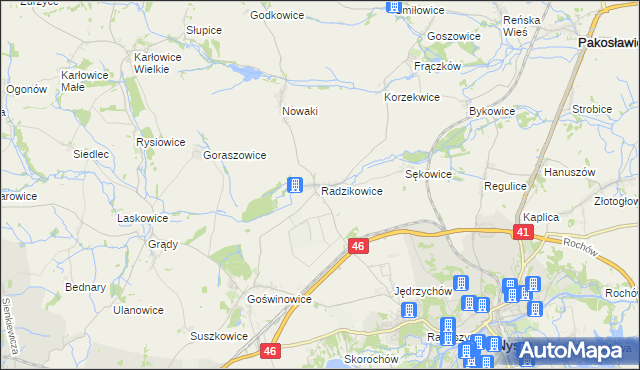 mapa Radzikowice, Radzikowice na mapie Targeo