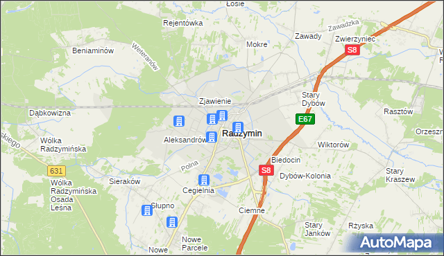 mapa Radzymin powiat wołomiński, Radzymin powiat wołomiński na mapie Targeo