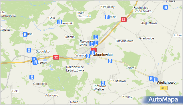 mapa Rakoniewice, Rakoniewice na mapie Targeo