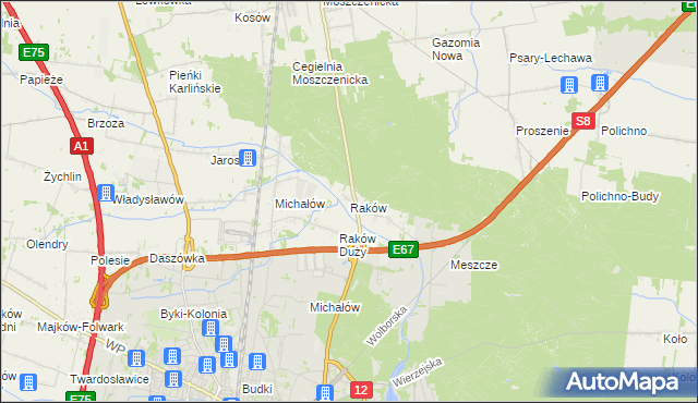 mapa Raków gmina Moszczenica, Raków gmina Moszczenica na mapie Targeo