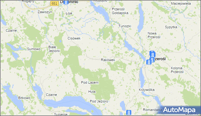 mapa Rakówek gmina Przerośl, Rakówek gmina Przerośl na mapie Targeo