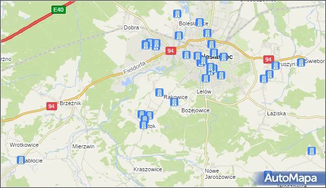 mapa Rakowice gmina Bolesławiec, Rakowice gmina Bolesławiec na mapie Targeo