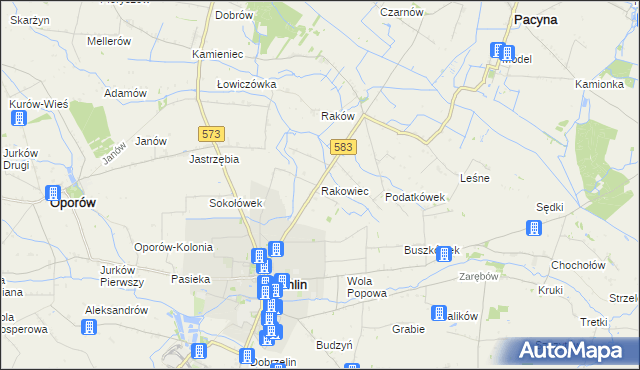 mapa Rakowiec gmina Pacyna, Rakowiec gmina Pacyna na mapie Targeo