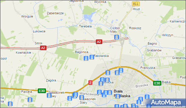 mapa Rakowiska gmina Biała Podlaska, Rakowiska gmina Biała Podlaska na mapie Targeo