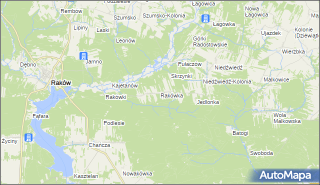 mapa Rakówka gmina Raków, Rakówka gmina Raków na mapie Targeo