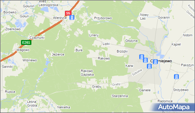 mapa Rakowo gmina Czerniejewo, Rakowo gmina Czerniejewo na mapie Targeo