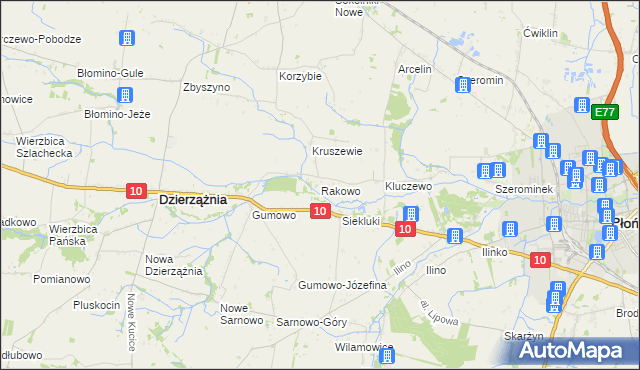 mapa Rakowo gmina Dzierzążnia, Rakowo gmina Dzierzążnia na mapie Targeo