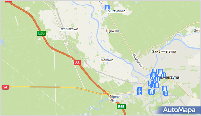 mapa Rakowo gmina Skwierzyna, Rakowo gmina Skwierzyna na mapie Targeo