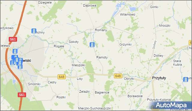 mapa Ramoty gmina Stawiski, Ramoty gmina Stawiski na mapie Targeo