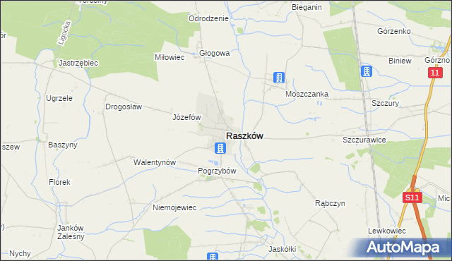 mapa Raszków powiat ostrowski, Raszków powiat ostrowski na mapie Targeo