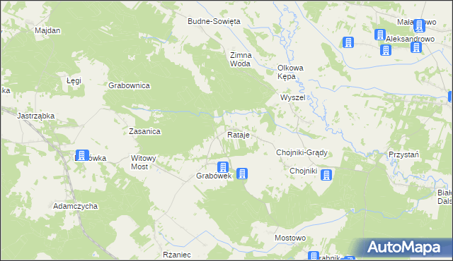 mapa Rataje gmina Olszewo-Borki, Rataje gmina Olszewo-Borki na mapie Targeo