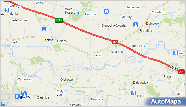 mapa Ratyń gmina Lądek, Ratyń gmina Lądek na mapie Targeo