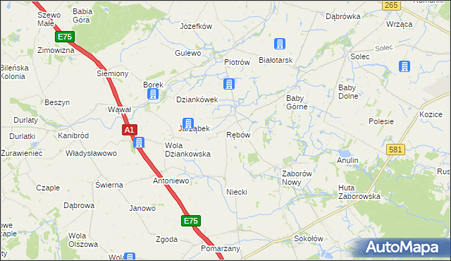 mapa Rębów gmina Gostynin, Rębów gmina Gostynin na mapie Targeo