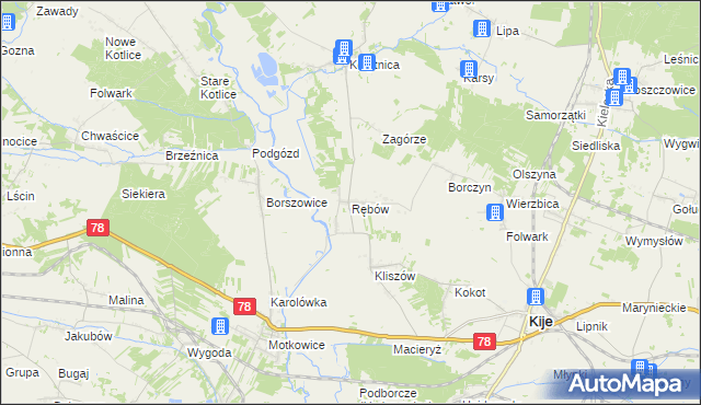 mapa Rębów gmina Kije, Rębów gmina Kije na mapie Targeo