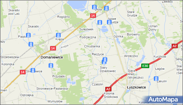 mapa Reczyce gmina Domaniewice, Reczyce gmina Domaniewice na mapie Targeo