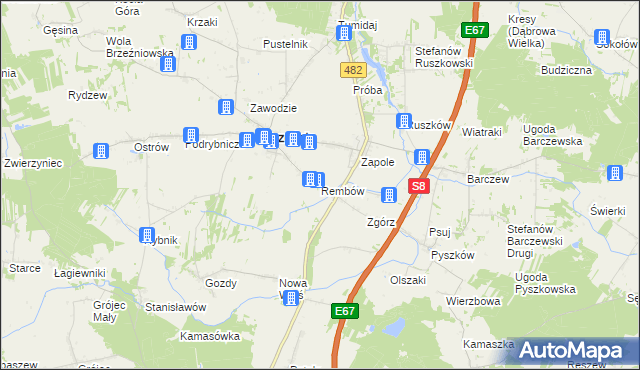 mapa Rembów gmina Brzeźnio, Rembów gmina Brzeźnio na mapie Targeo