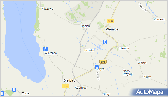 mapa Reńsko gmina Warnice, Reńsko gmina Warnice na mapie Targeo