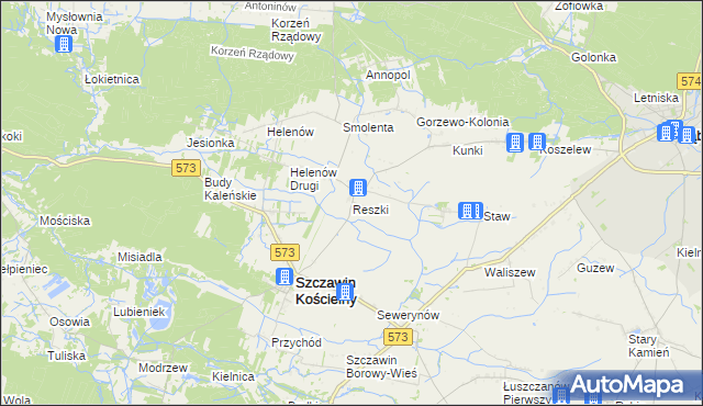 mapa Reszki gmina Szczawin Kościelny, Reszki gmina Szczawin Kościelny na mapie Targeo
