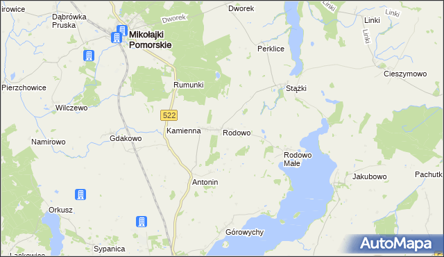 mapa Rodowo gmina Prabuty, Rodowo gmina Prabuty na mapie Targeo
