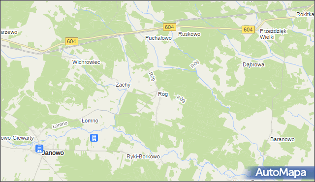 mapa Róg gmina Janowo, Róg gmina Janowo na mapie Targeo