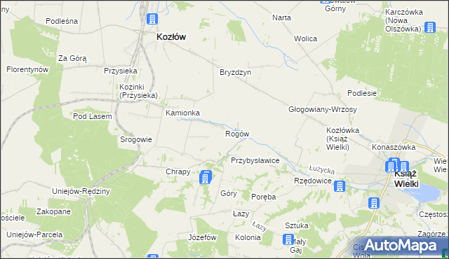 mapa Rogów gmina Kozłów, Rogów gmina Kozłów na mapie Targeo