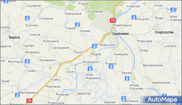 mapa Rogów gmina Opatowiec, Rogów gmina Opatowiec na mapie Targeo