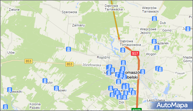 mapa Rogóźno gmina Tomaszów Lubelski, Rogóźno gmina Tomaszów Lubelski na mapie Targeo