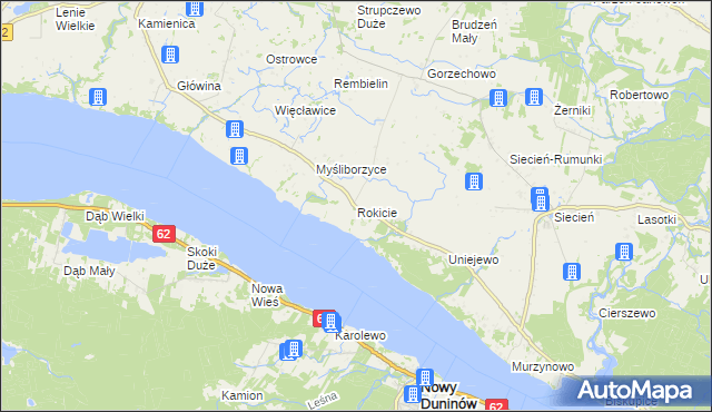 mapa Rokicie gmina Brudzeń Duży, Rokicie gmina Brudzeń Duży na mapie Targeo