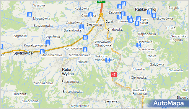 mapa Rokiciny Podhalańskie, Rokiciny Podhalańskie na mapie Targeo