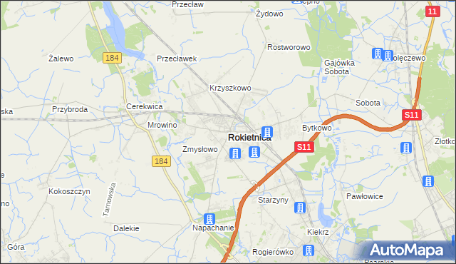 mapa Rokietnica powiat poznański, Rokietnica powiat poznański na mapie Targeo