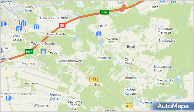 mapa Rokitnica gmina Łask, Rokitnica gmina Łask na mapie Targeo