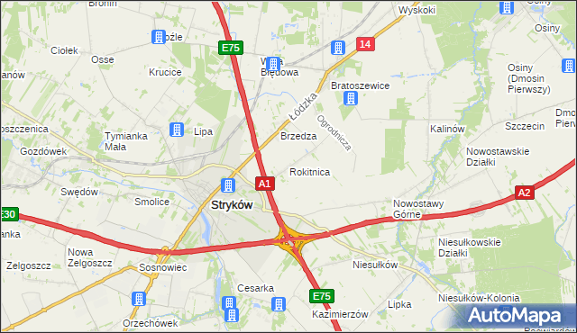 mapa Rokitnica gmina Stryków, Rokitnica gmina Stryków na mapie Targeo