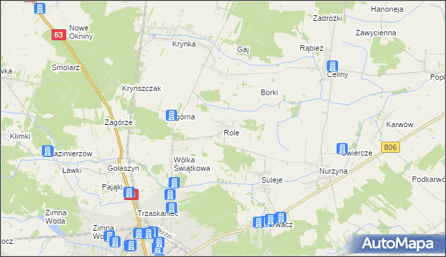 mapa Role gmina Łuków, Role gmina Łuków na mapie Targeo