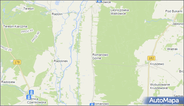 mapa Romanowo Górne, Romanowo Górne na mapie Targeo