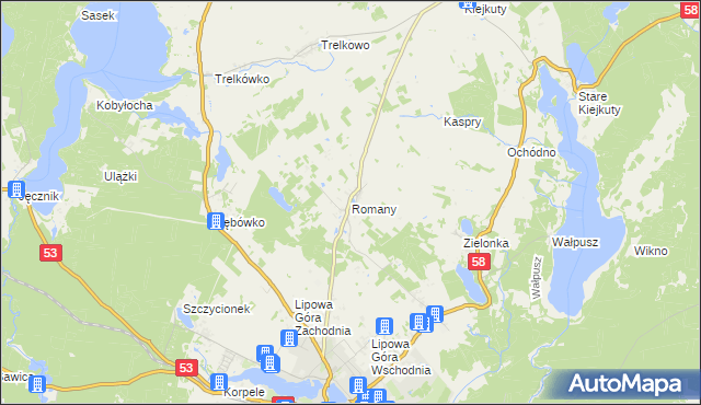 mapa Romany gmina Szczytno, Romany gmina Szczytno na mapie Targeo