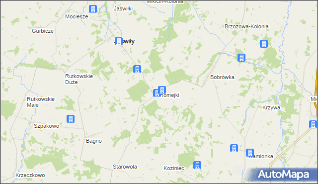 mapa Romejki gmina Jaświły, Romejki gmina Jaświły na mapie Targeo