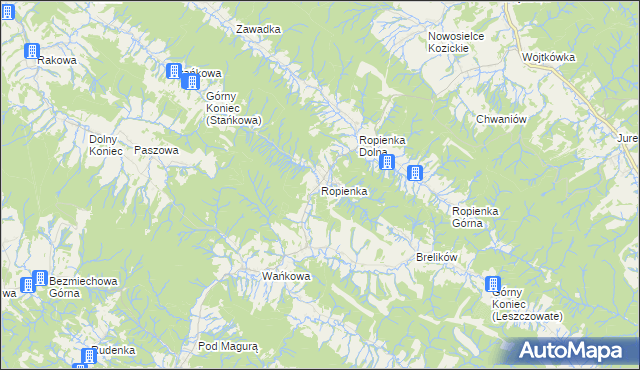 mapa Ropienka, Ropienka na mapie Targeo