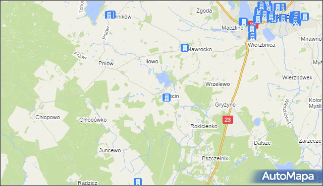 mapa Rościn gmina Myślibórz, Rościn gmina Myślibórz na mapie Targeo