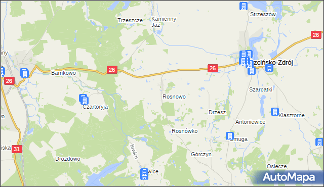 mapa Rosnowo gmina Trzcińsko-Zdrój, Rosnowo gmina Trzcińsko-Zdrój na mapie Targeo