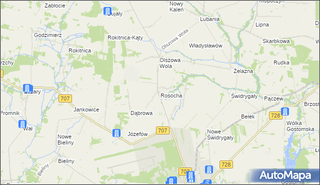 mapa Rosocha gmina Nowe Miasto nad Pilicą, Rosocha gmina Nowe Miasto nad Pilicą na mapie Targeo