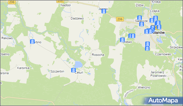 mapa Rosocha gmina Polanów, Rosocha gmina Polanów na mapie Targeo