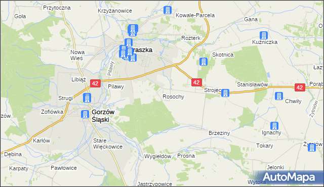 mapa Rosochy gmina Praszka, Rosochy gmina Praszka na mapie Targeo