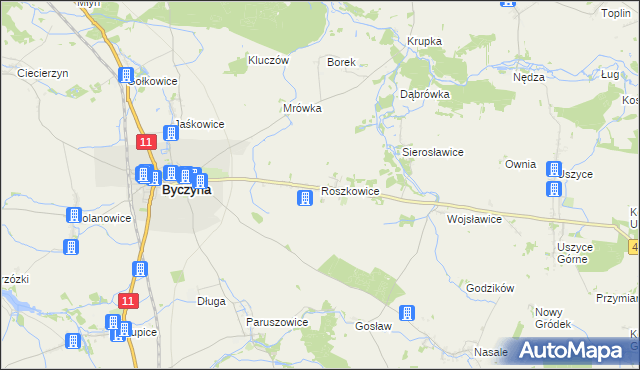 mapa Roszkowice gmina Byczyna, Roszkowice gmina Byczyna na mapie Targeo