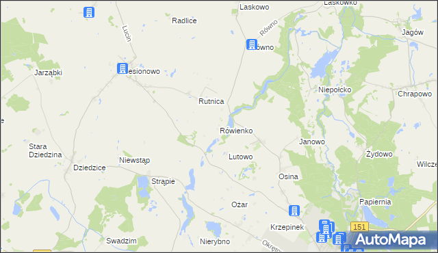 mapa Rówienko gmina Barlinek, Rówienko gmina Barlinek na mapie Targeo