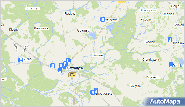 mapa Równe gmina Grzmiąca, Równe gmina Grzmiąca na mapie Targeo