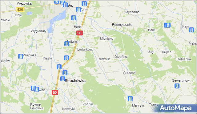 mapa Rozalin gmina Strachówka, Rozalin gmina Strachówka na mapie Targeo