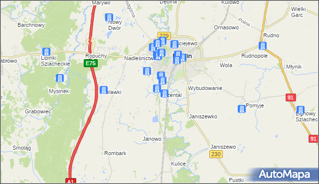 mapa Rożental gmina Pelplin, Rożental gmina Pelplin na mapie Targeo